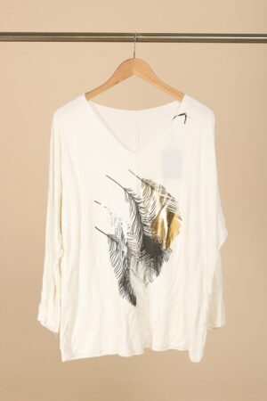 Bluse med fjer hvid