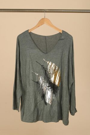Bluse med fjer khaki