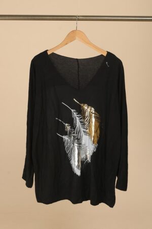 Bluse med fjer sort