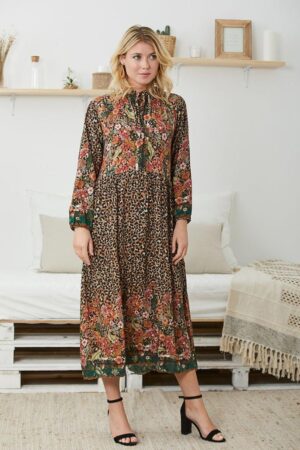 Blomstret kjole - camel